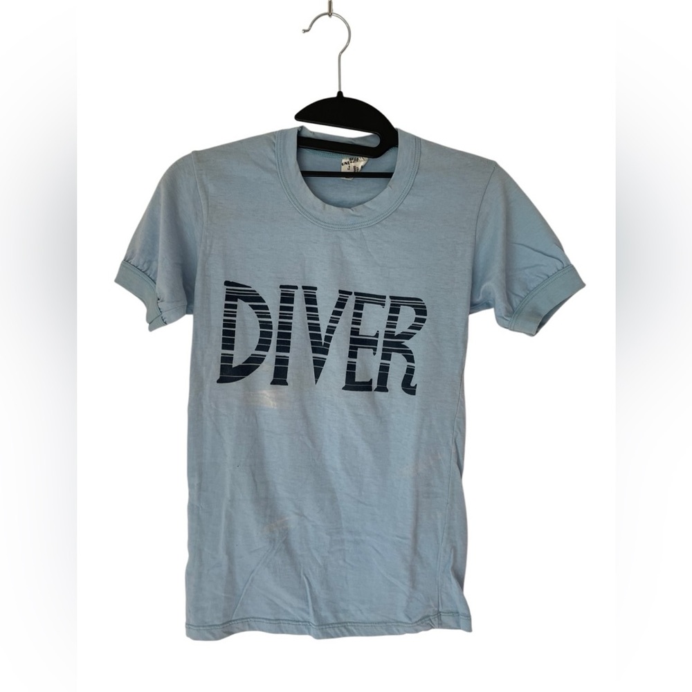 Vintage Worn / Distressed Diver Blue ‘baby’ T-Shirt